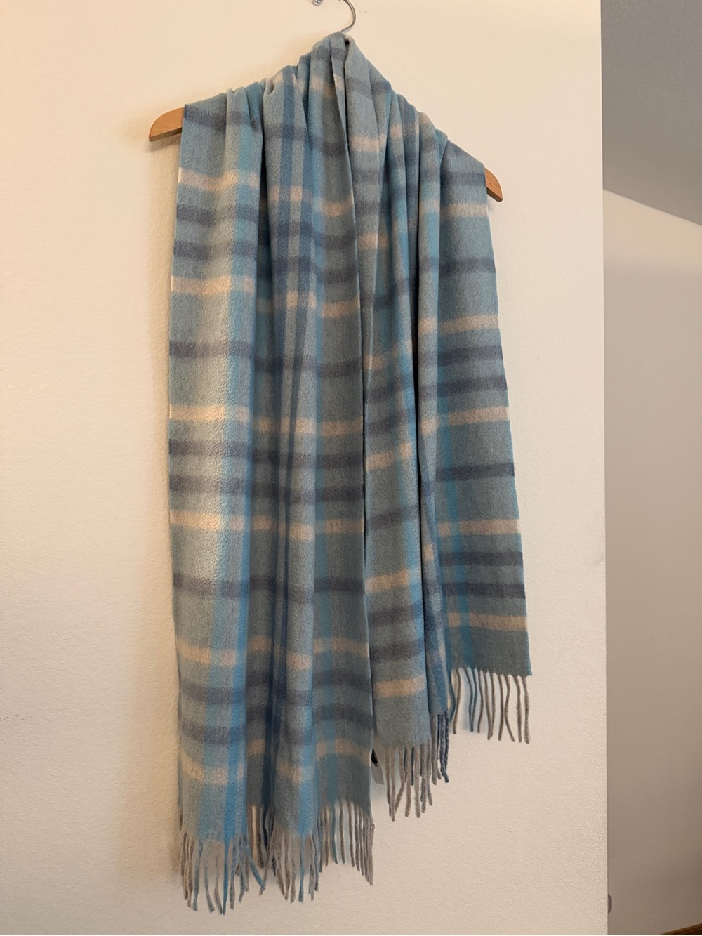 Talbots Blue Dazzle Plaid Cashmere Wrap Scarf One Size NEW